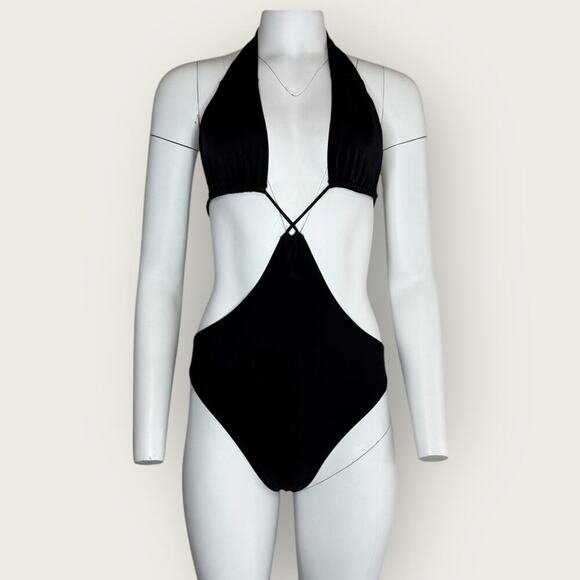 Abercrombie & Fitch | Cutout Halter One-Piece Swimsuit | Black | Medium - Picture 1 of 14